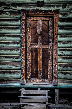 Brown Door, Green Logs