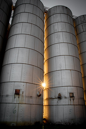 Grain Bins at Sunset